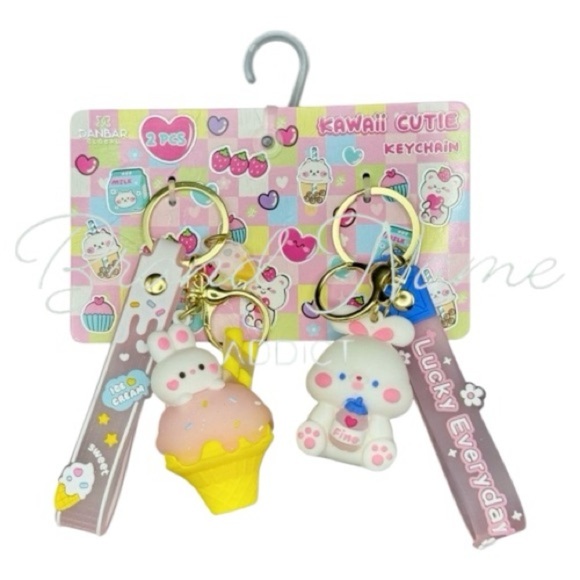 Kawaii Accessories - Kawaii Cutie Keychain Set with Clips- Pink and Yellow